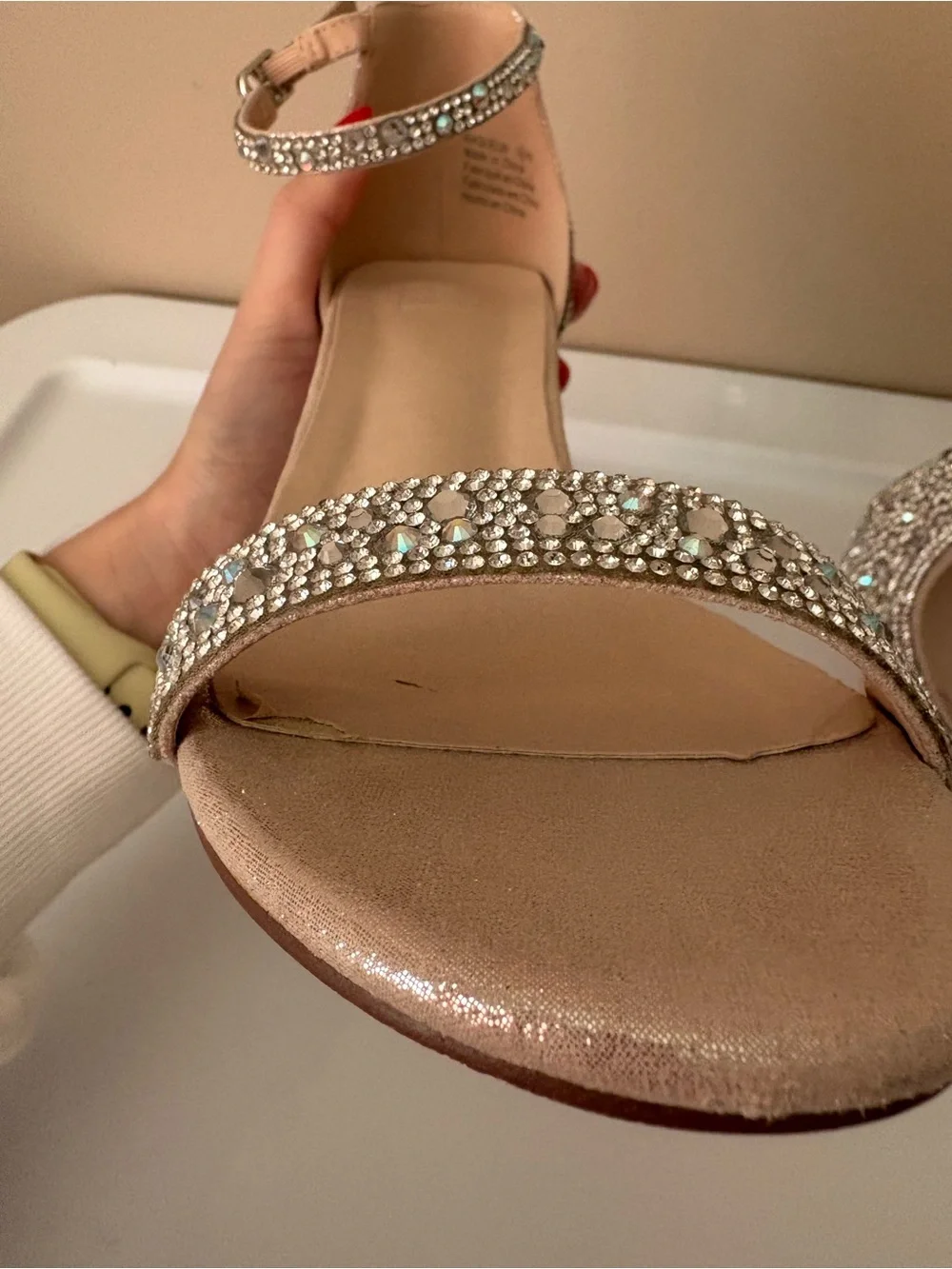 David's Bridal Champagne Blush Rhinestone Wedge Sandals Sz 7.5
